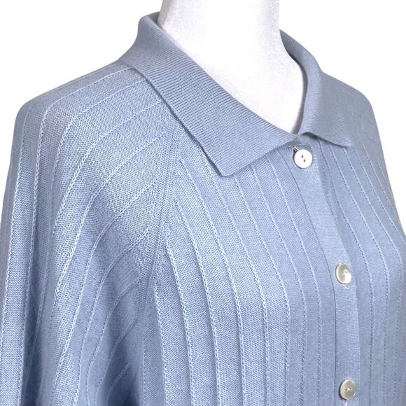 MARIELE WAITHE Ribbed Collared Cardigan Size Medium Silk Angora Blend Light Blue - Picture 1 of 16